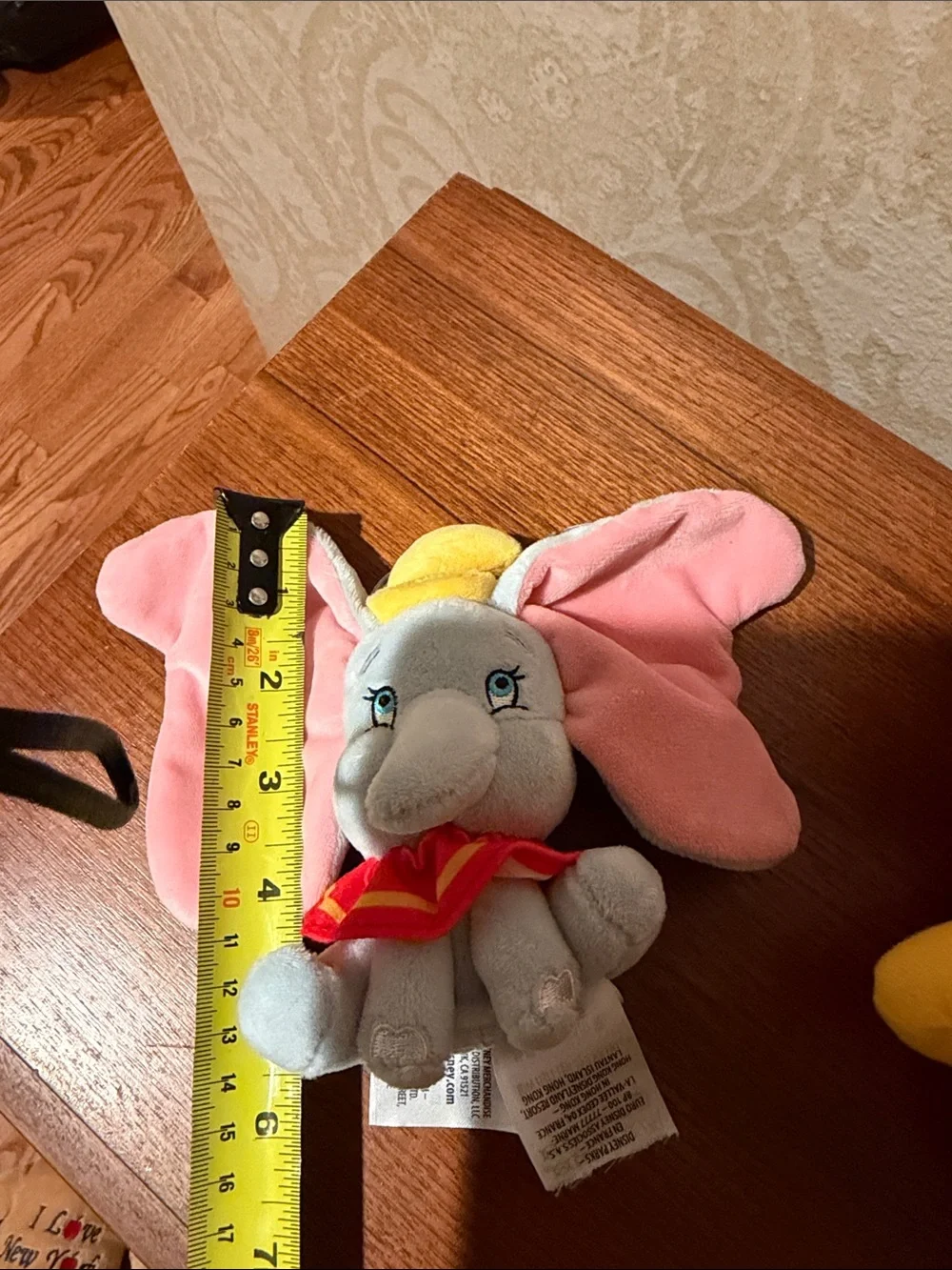 Disney Pink & Gray Dumbo Plush Keychain with Yellow Hat